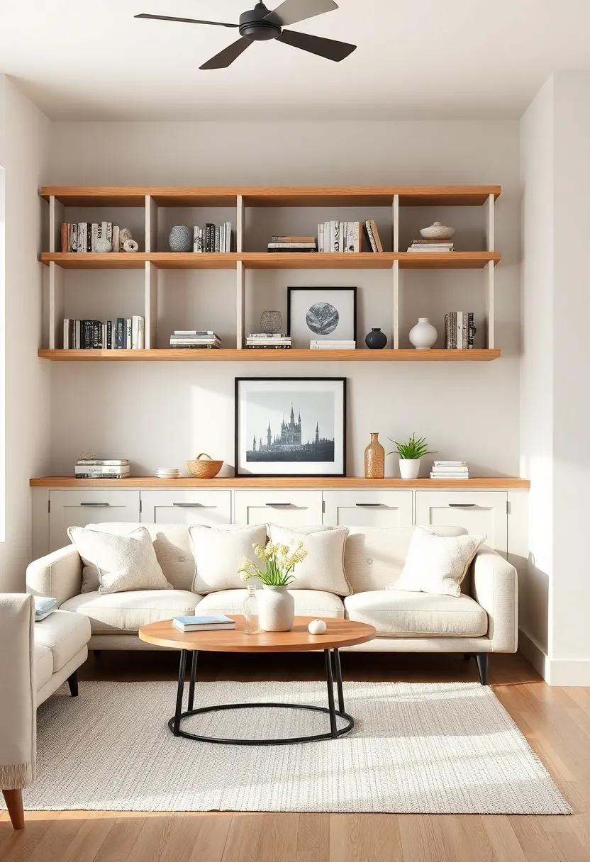 minimalist Shelving: Install open shelves to display your‌ favorite books and‍ decorative items while keeping the overall look uncluttered and airy
