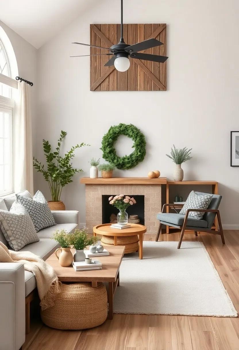 Seasonal Decor Swaps: Refresh the living room feel with subtle seasonal decor changes, such as fresh flowers in spring or cozy throws in fall