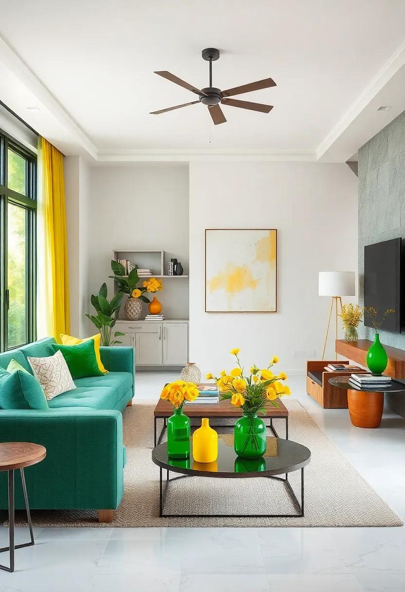 Accessorizing with Nature: Using Green and Yellow Vases for Floral ⁢Displays