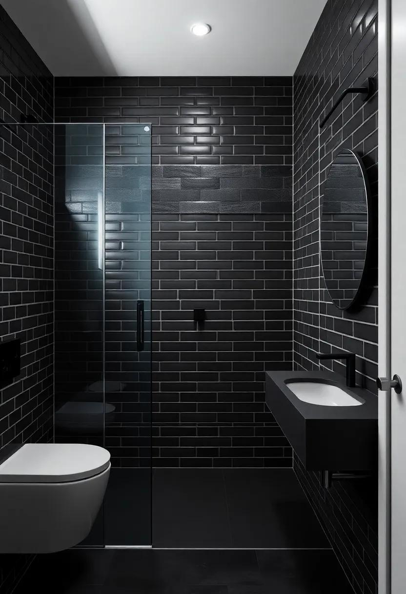 Dark‍ Tiled ⁣Showers: A⁢ fully tiled⁣ dark shower enclosure brings a luxurious feel‍ while highlighting the bold design of the rest⁤ of the ⁣bathroom