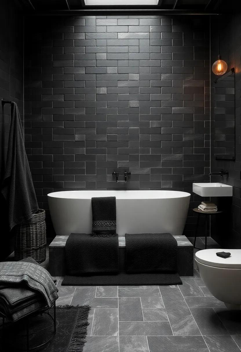 Layered Textiles: Use rich, dark fabrics for towels and rugs to bring‌ softness into⁣ the space,⁤ balancing​ hard​ surfaces ​with luxurious comfort