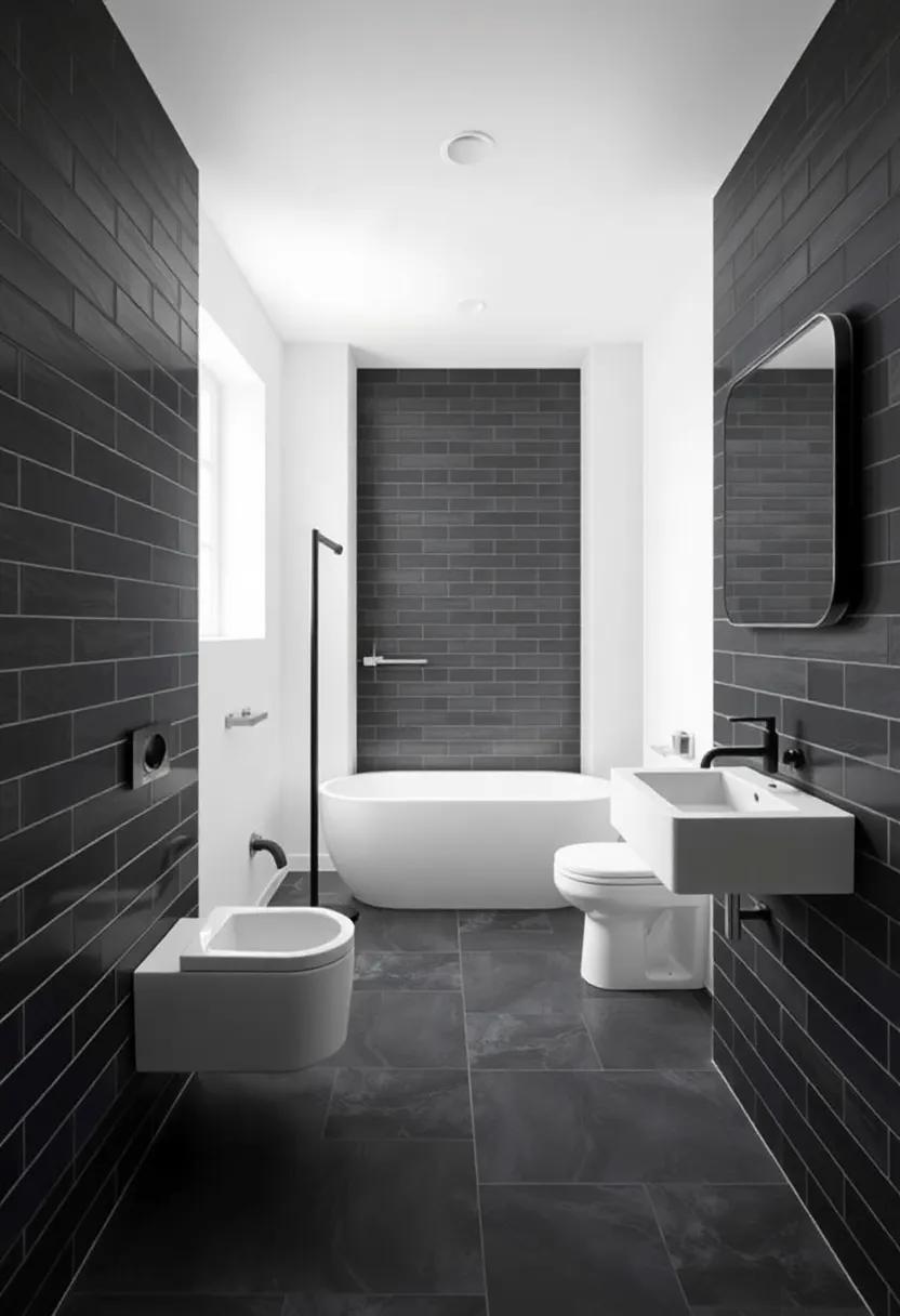 Rich charcoal Tiles: Utilizing deep charcoal tiles in a‌ grid pattern adds depth to the ‌space while maintaining an airy feel against stark white elements