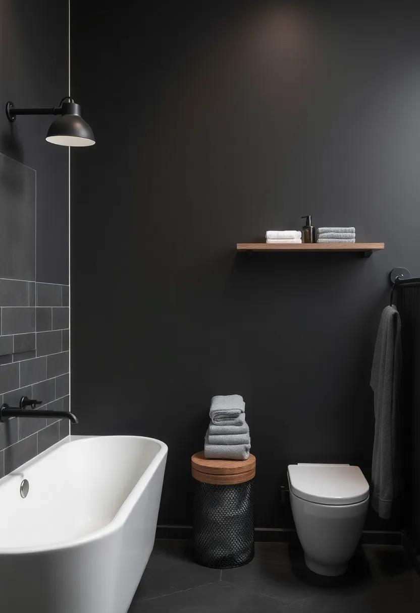 Steel Accents:‍ Incorporate raw steel elements—like shelving and towel racks—to enhance the industrial aesthetic without overwhelming‌ the dark color palette