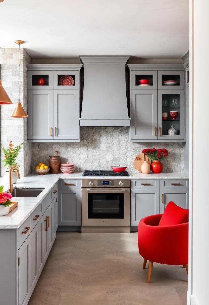 Classic Gray and Cherry ⁢red: Bring an iconic ​combination⁤ to life with classic gray​ cabinets paired with​ vibrant⁢ cherry red ​touches​ for ​a pop of color