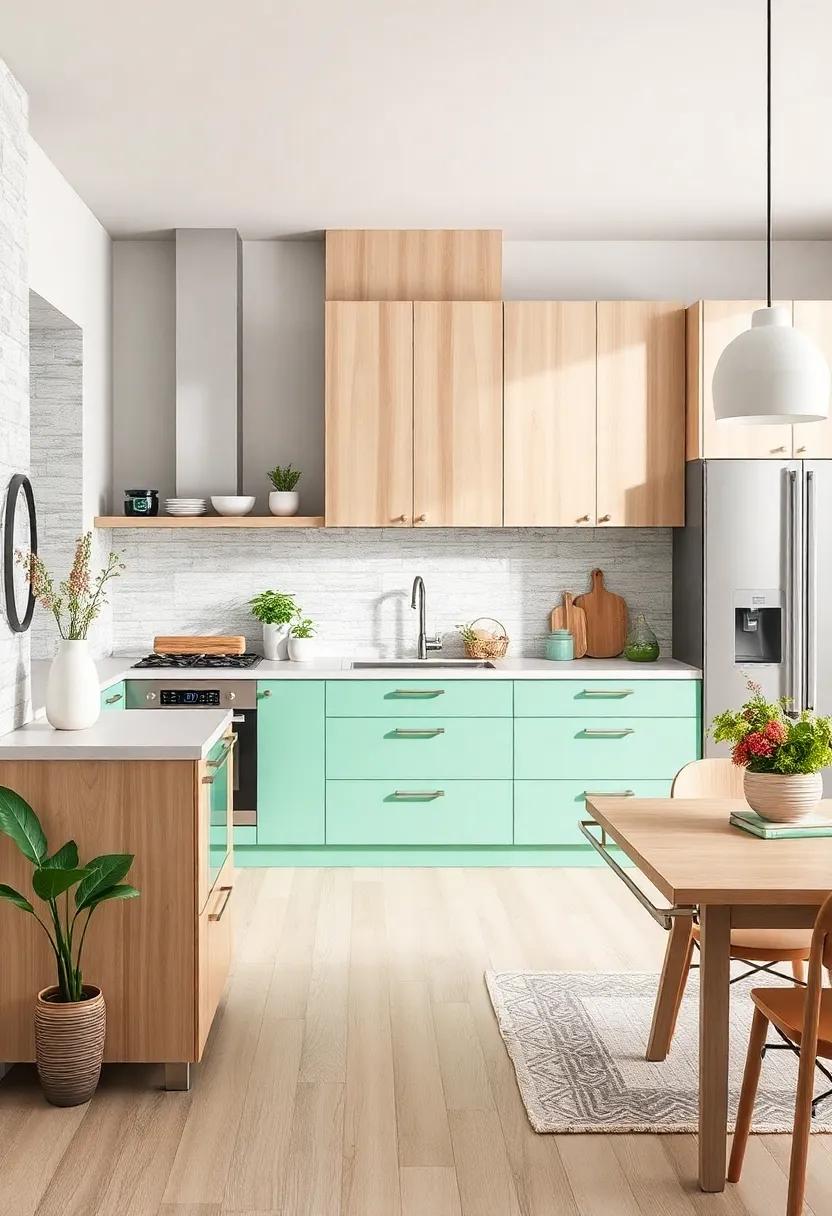 Light Maple‍ and ​mint Green: Go for a fresh and ‍airy look⁤ with ​light maple ⁣wood paired with mint green accents, ideal⁣ for a ⁤bright and ⁢cheerful kitchen