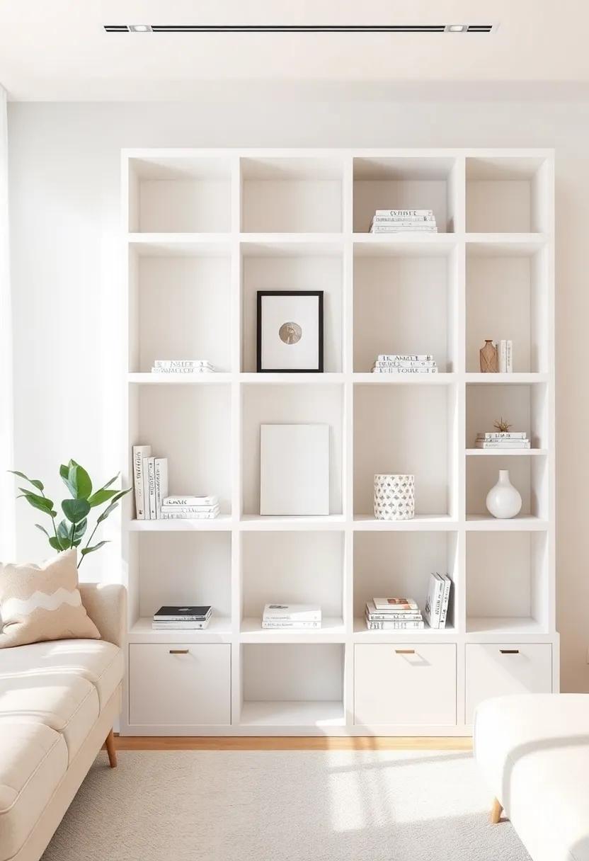 Embrace minimalism: Discover how sleek, white​ cubby shelves can create a​ clean, airy atmosphere while providing practical storage for your books and decor