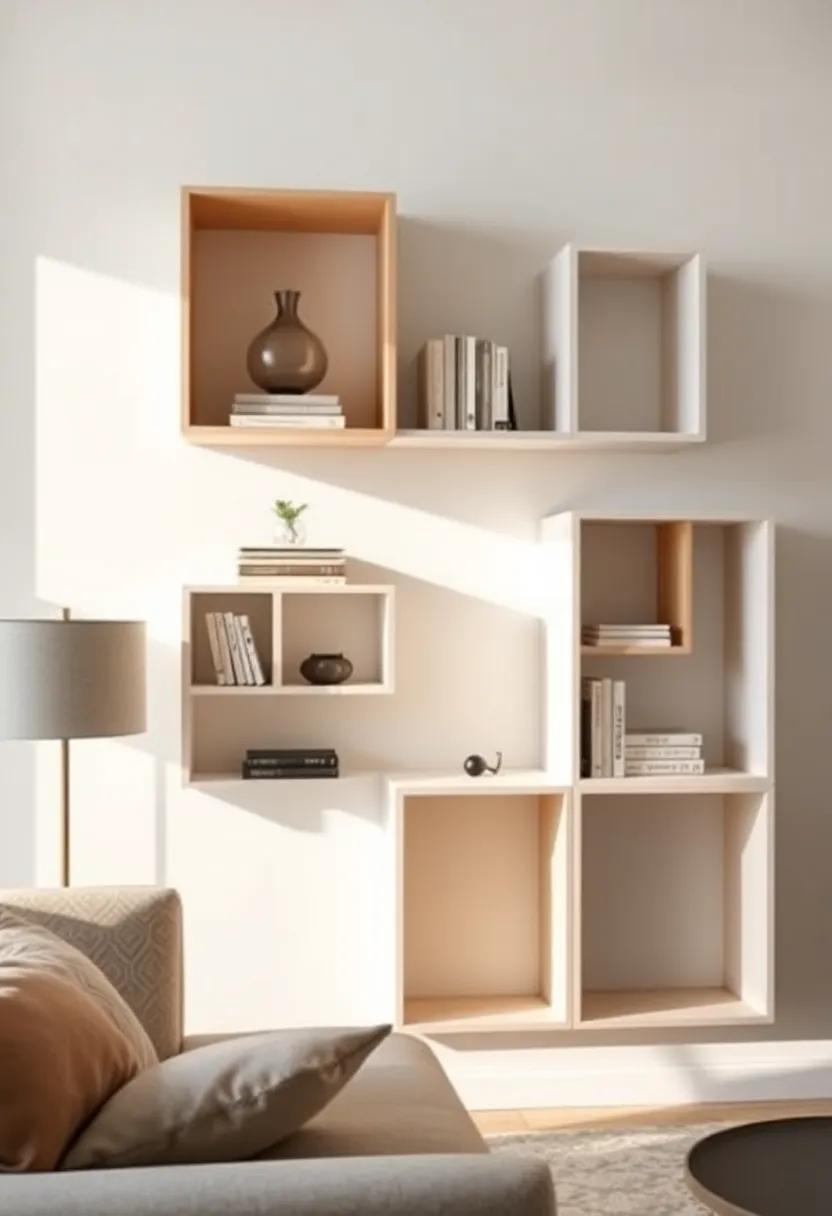 Geometric Delight: Explore contemporary cubby shelves featuring unique geometric designs that capture attention ‍while serving as functional art pieces in your living room