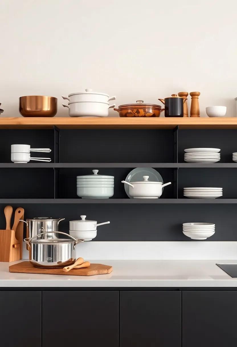 Premium Cookware Display: Showcase beautiful cookware or bakeware on open ⁣shelving, combining ⁤practicality‍ with a nod to modern design aesthetics