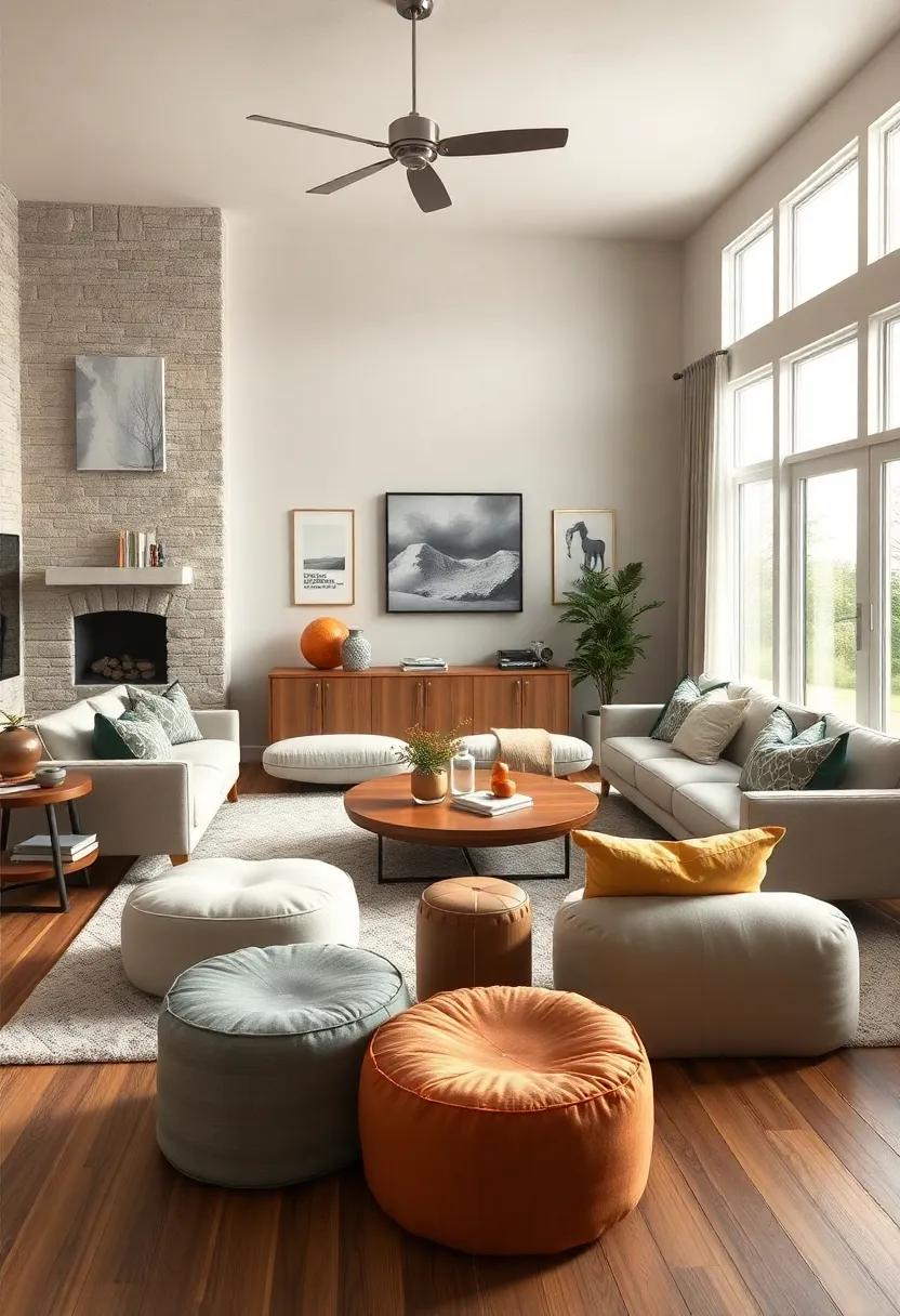 Flexible Seating Options: Introduce additional seating with stylish stools or poufs ‌that⁢ can be easily moved for‍ gatherings,ensuring versatility in⁤ the living‌ space