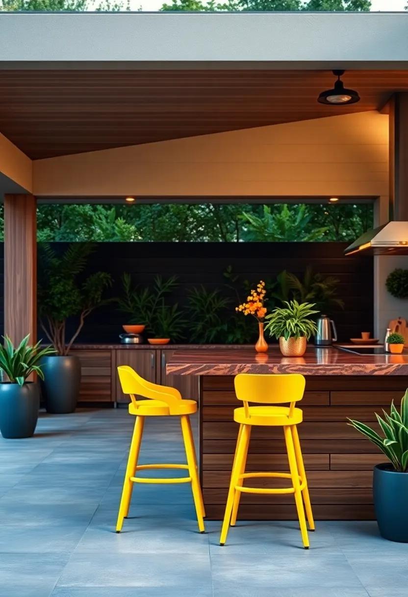 Add a pop of color with bright, modern bar stools to create ⁤an‍ energetic vibe that contrasts with the earthy tones of your outdoor kitchen