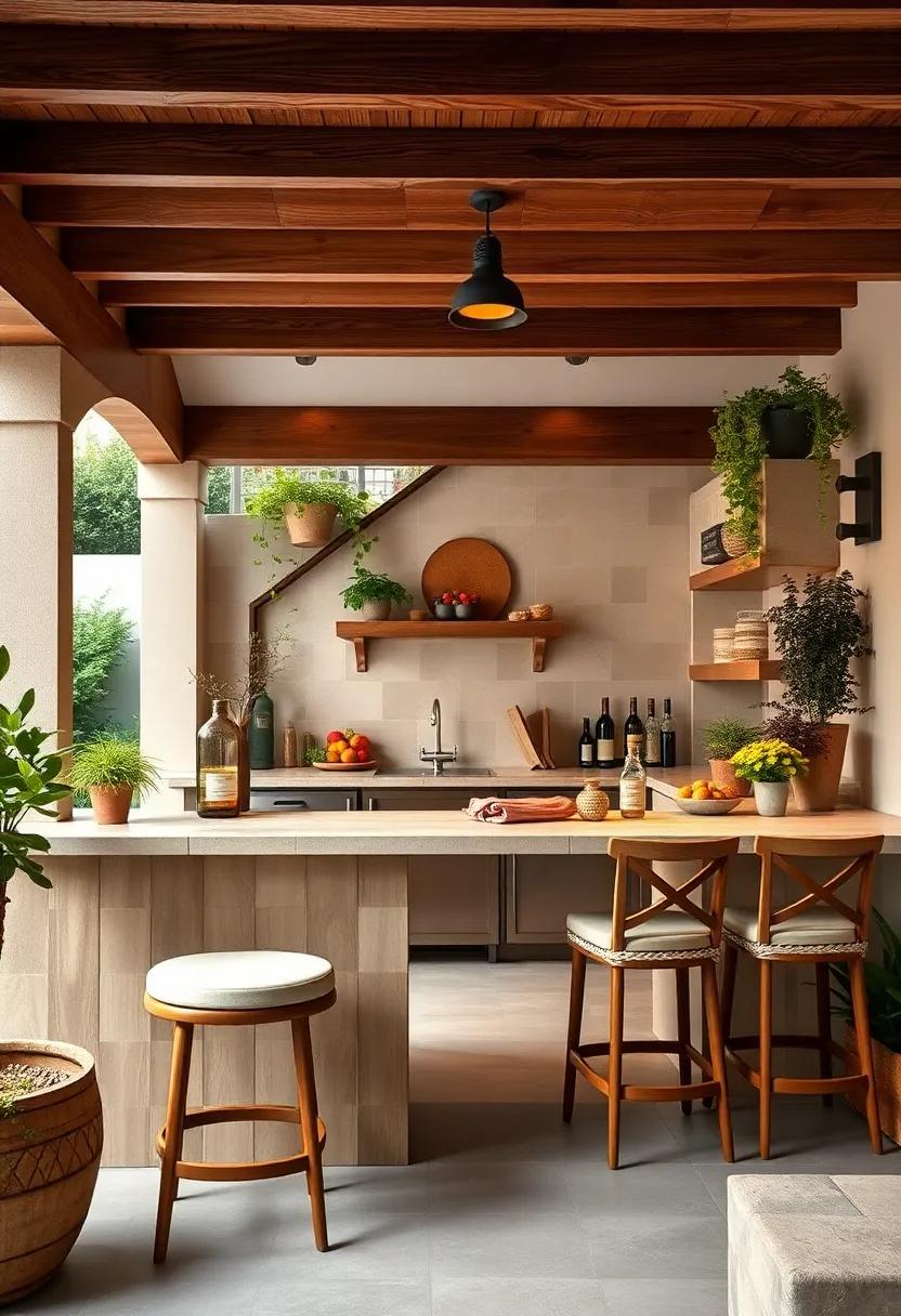 Create‍ a cozy, Mediterranean-inspired outdoor kitchen with ‍a tiled bar top, ‍rustic wood accents, and vibrant potted herbs ‍for⁤ a splash of color and flavor