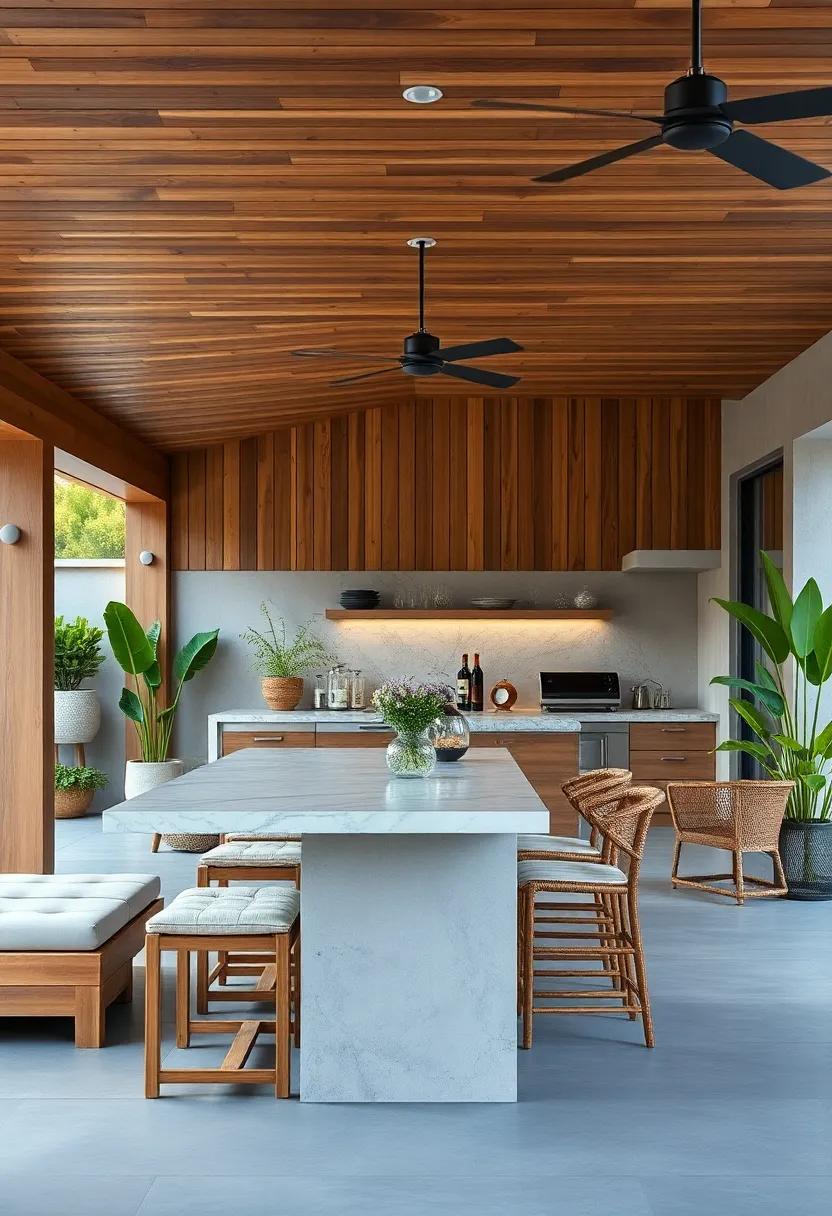 Incorporate eco-friendly materials, such as recycled composites for your bar, ensuring your outdoor space is stylish while also caring for the planet