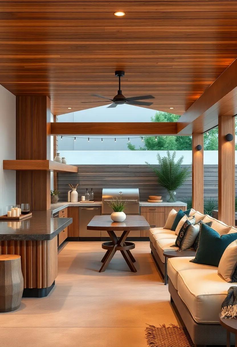 Use a sunken bar design that gives a unique layout to your outdoor kitchen, creating a lounge-like atmosphere where friends‍ can gather comfortably