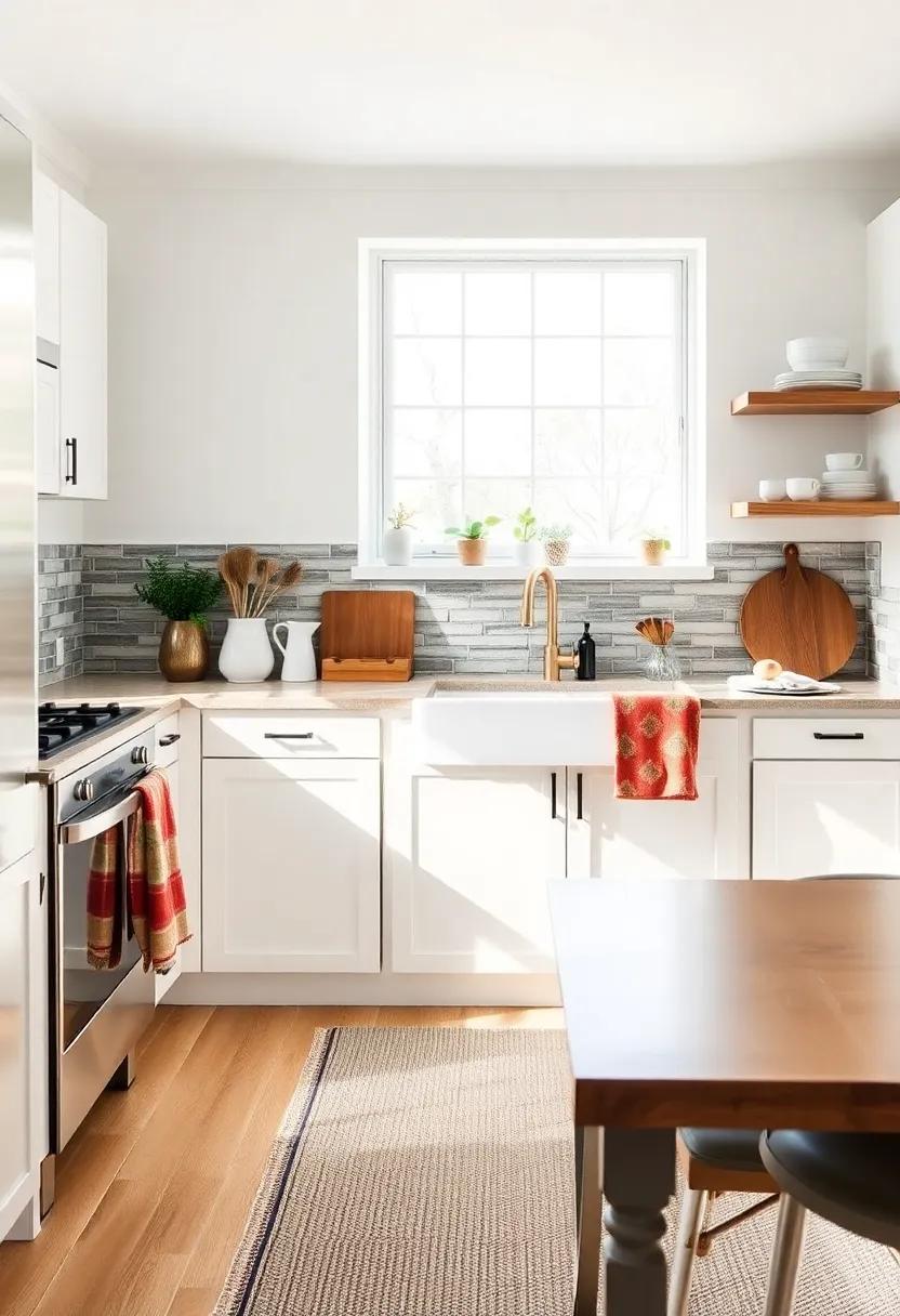 Warm Textiles: Introduce​ warmth with textiles‍ like woven ⁣table runners, ⁣colorful dish ‍towels,⁤ and‌ cozy rugs⁢ that soften the kitchen’s look
