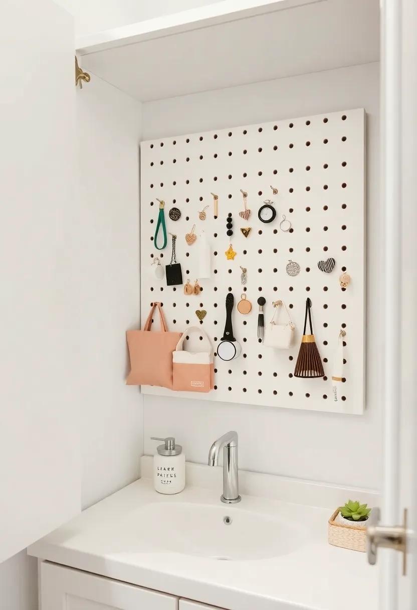 Hang a charm-filled pegboard in your cabinet interior to keep​ frequently used items within easy reach
