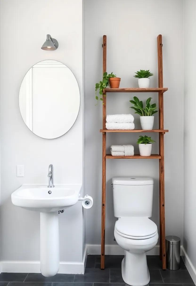 Repurpose a vintage ladder as a bathroom shelf, perfect for displaying towels ‍and plants with a chic, rustic flair