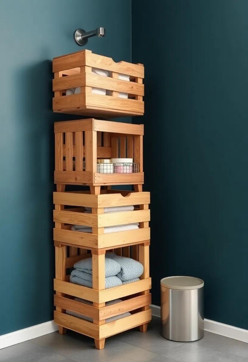 Think outside ⁢the ⁤box by using decorative wooden crates stacked vertically for a rustic yet practical⁣ storage solution