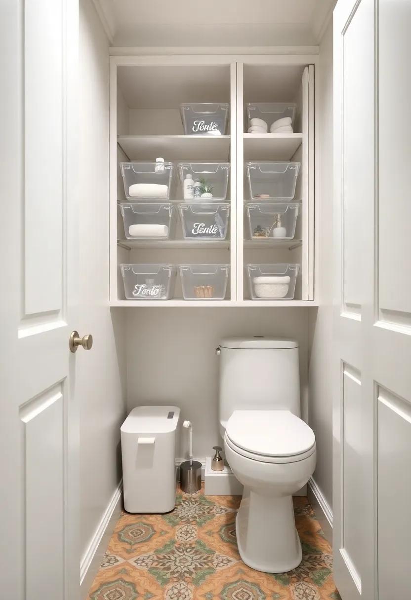 use clear plastic bins within cabinets to categorize and organize toiletries, making it easy to⁢ find exactly what you need