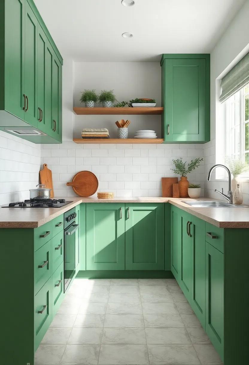 Incorporating Rustic Elements with ⁢Green kitchen Cabinets