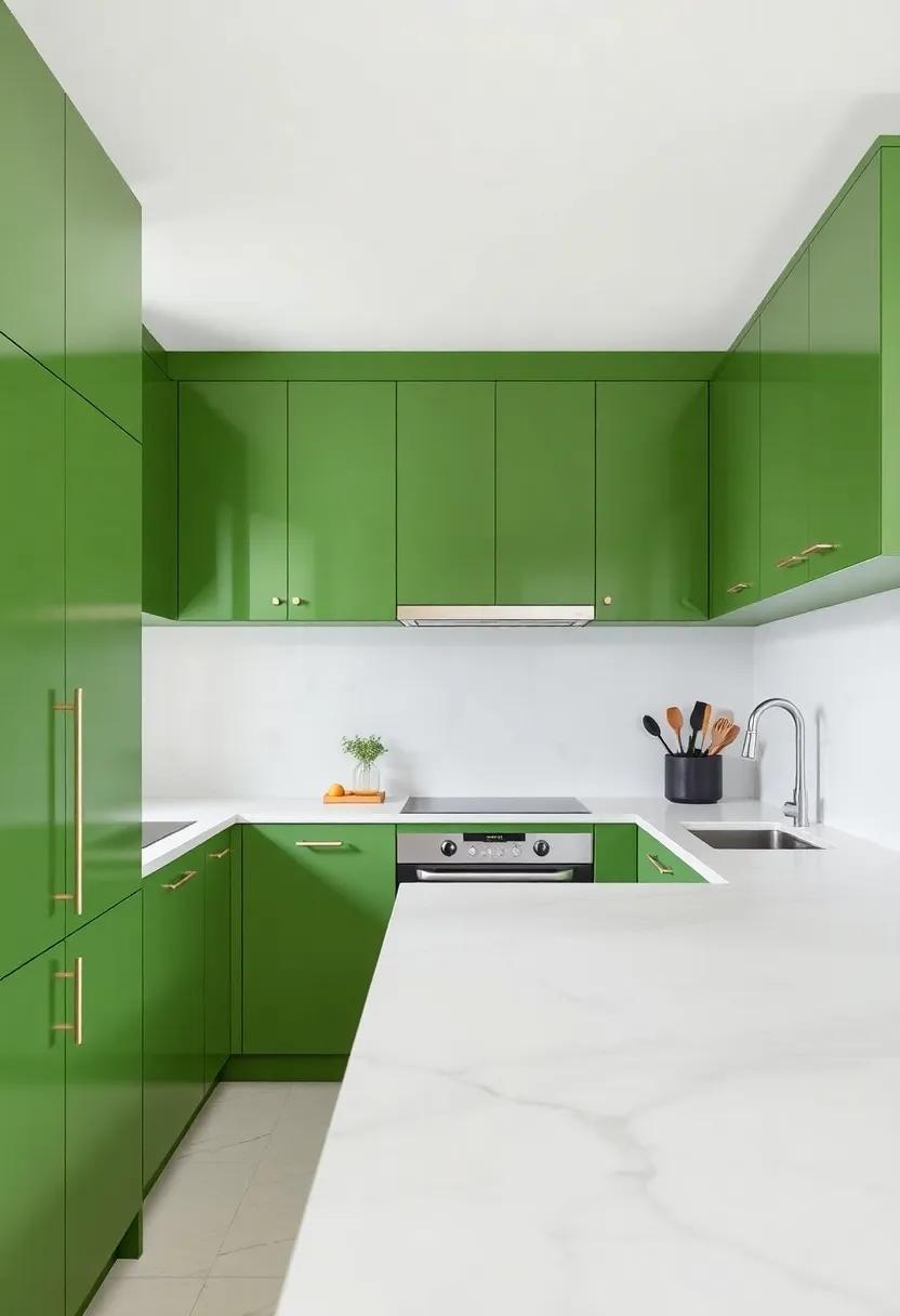Inspiring Contrast: Pairing Green Cabinets⁢ with Bold Countertops