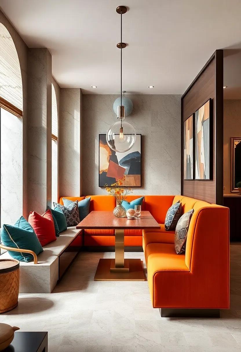 Bold Color Statements: Get inspired ‌by​ bright-colored banquettes that act‍ as focal points in neutral dining ​rooms for added vibrancy