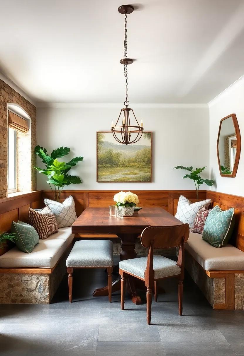Rustic ‌Farmhouse Feel: Dive into the warmth of reclaimed wood banquettes paired⁤ with vintage decor for that irresistible farmhouse charm