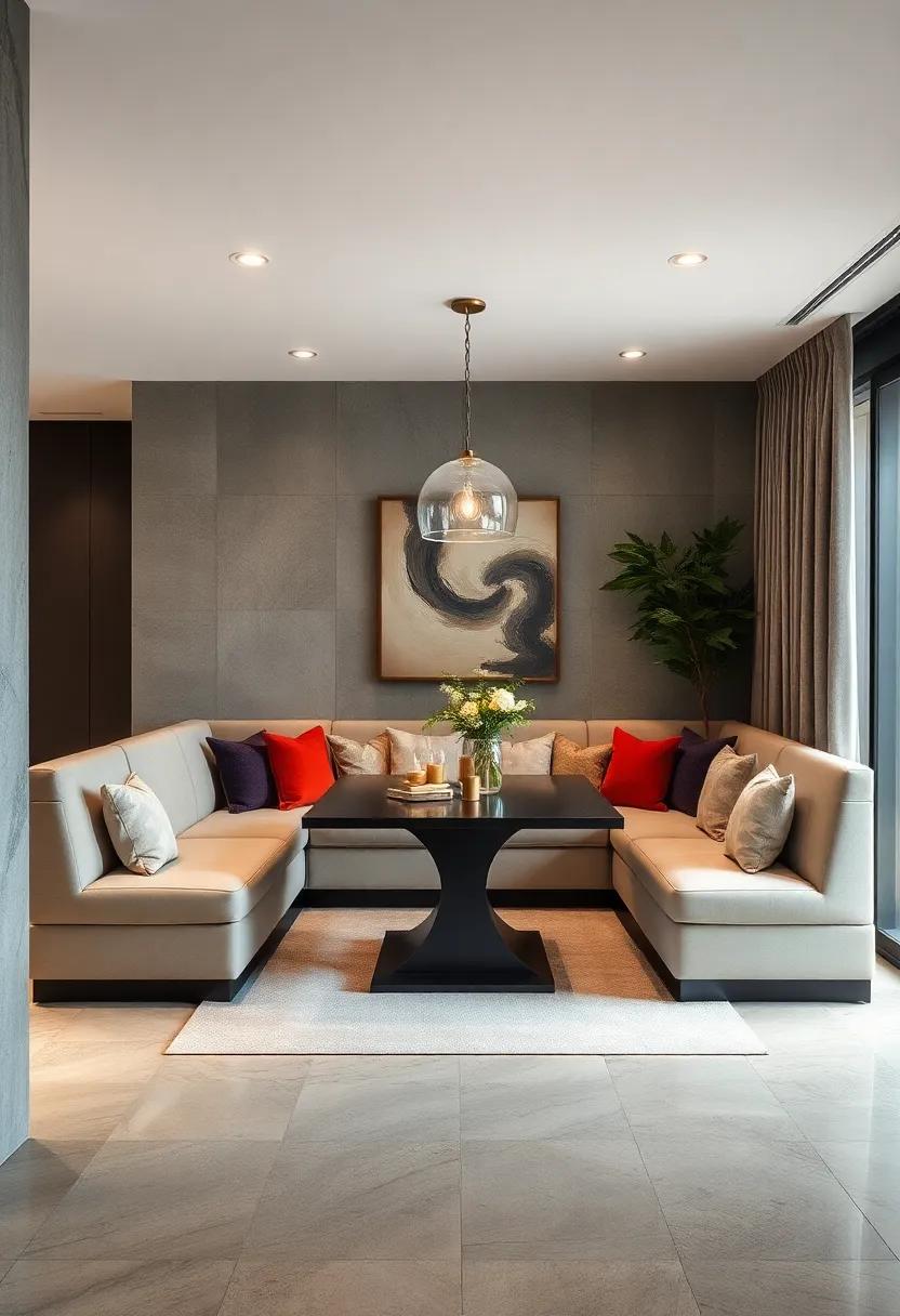 Textural Contrast: ‍Contrast soft banquette fabrics with hard surfaces to create a dynamic dining space that keeps it interesting