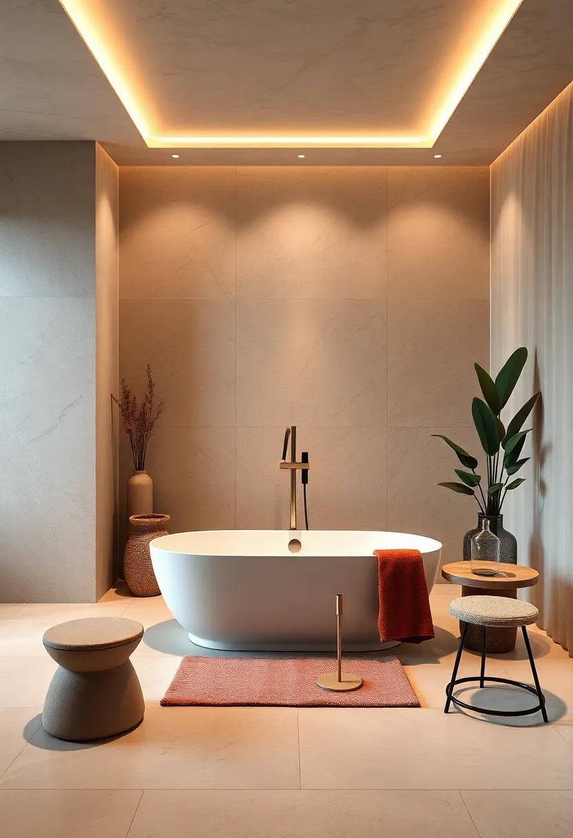 Embrace Minimalism: Discover the⁢ beauty of a freestanding tub surrounded ‍by​ neutral tones⁤ and clean lines for a serene ambiance
