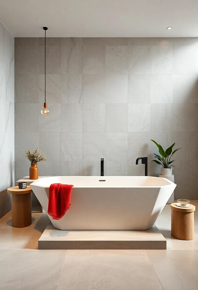 Modern Marvel:⁢ Explore ⁢the sleek elegance of a soaking⁢ tub with​ geometric shapes, perfect for ​a contemporary bathroom aesthetic