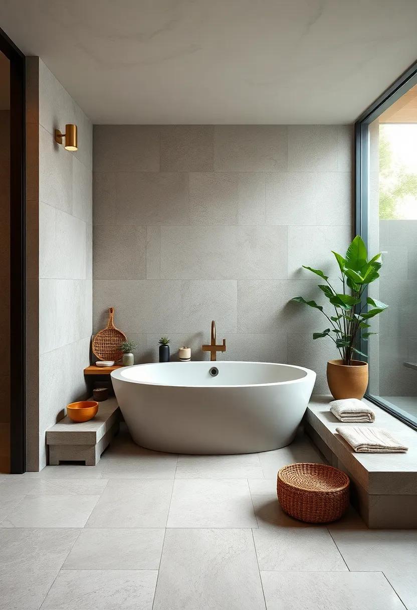 Zen Oasis: Foster a calming​ atmosphere with a ‌sunken ⁣tub integrated into a ⁢stone layout for a seamless ‌indoor-outdoor flow