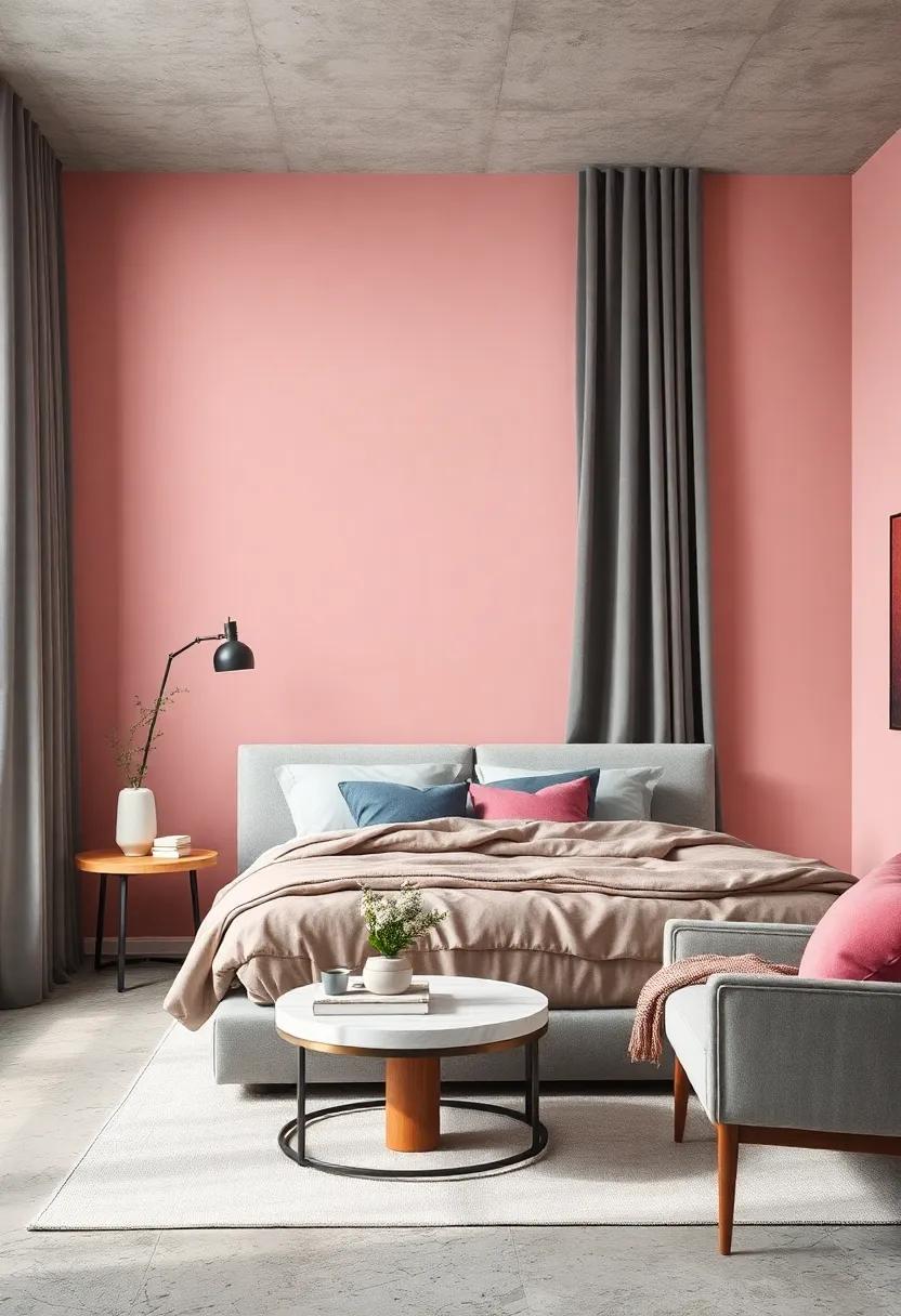 Blush Pink ⁢and Cool Gray: elevate your ‌retreat with blush pink walls ⁣complemented by cool⁣ gray furnishings for a sophisticated yet ‌serene atmosphere