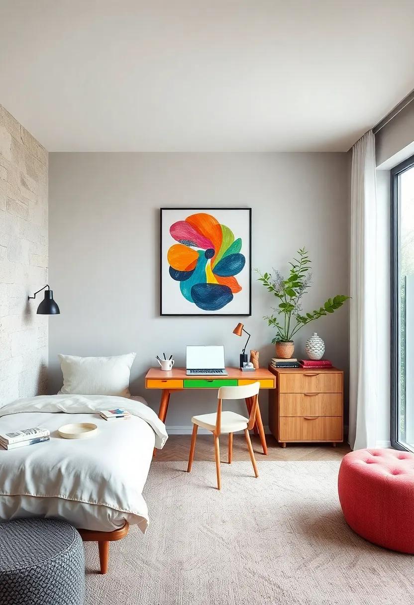 Artistic Vibes: Incorporate⁢ a ⁤colorful desk and bold artwork to​ infuse your workspace with creativity and make your bedroom a true reflection of your personality