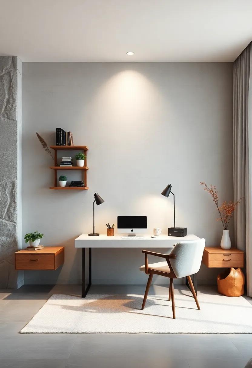 Embrace Minimalism: A sleek, wall-mounted desk paired with a neutral color palette creates a serene ‍environment that boosts⁣ focus and reduces distractions