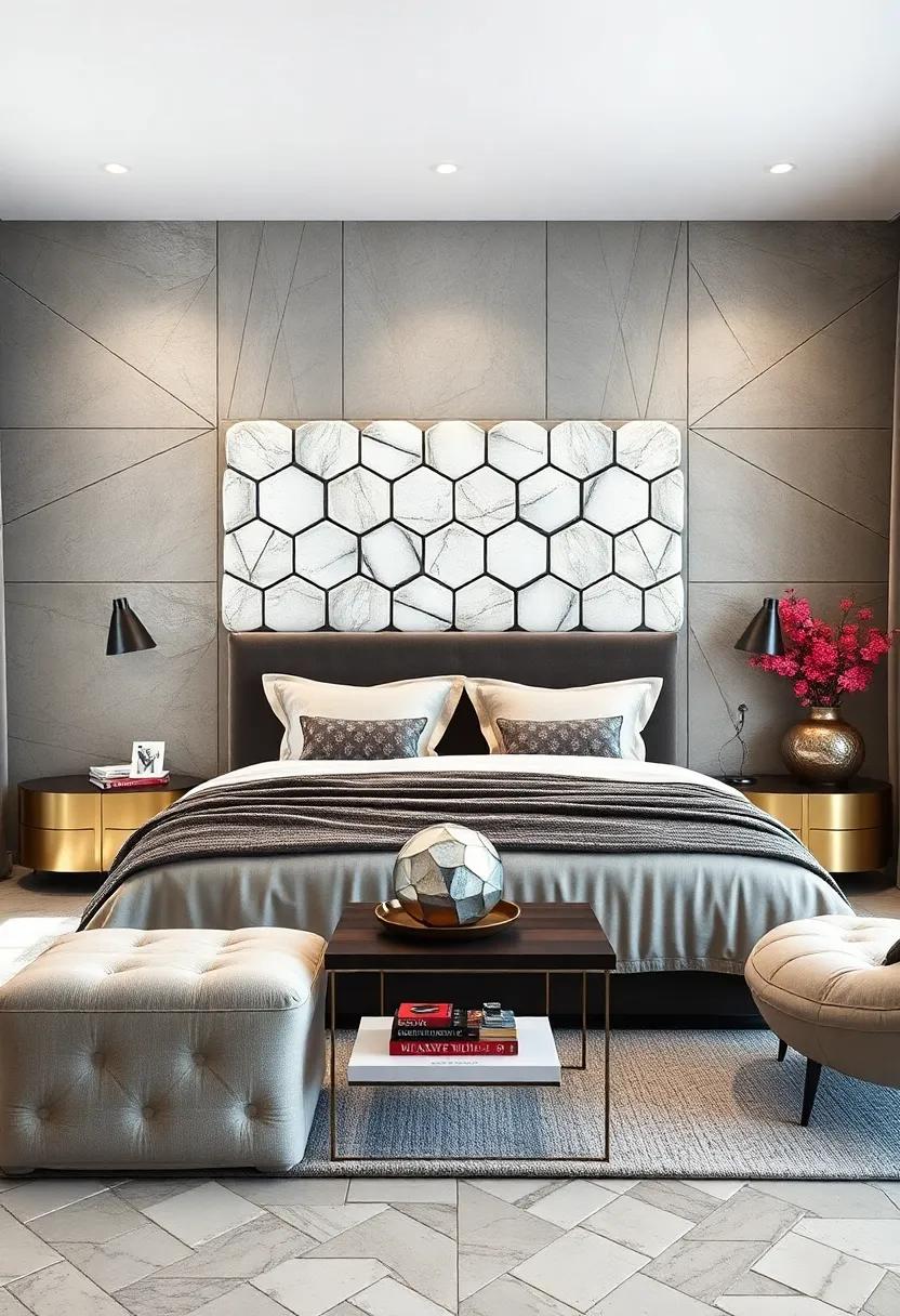 Geometric‍ Glam: ⁤A hexagon-patterned headboard introduces ⁢modern lines and shapes, creating visual interest in‍ a contemporary ‌bedroom