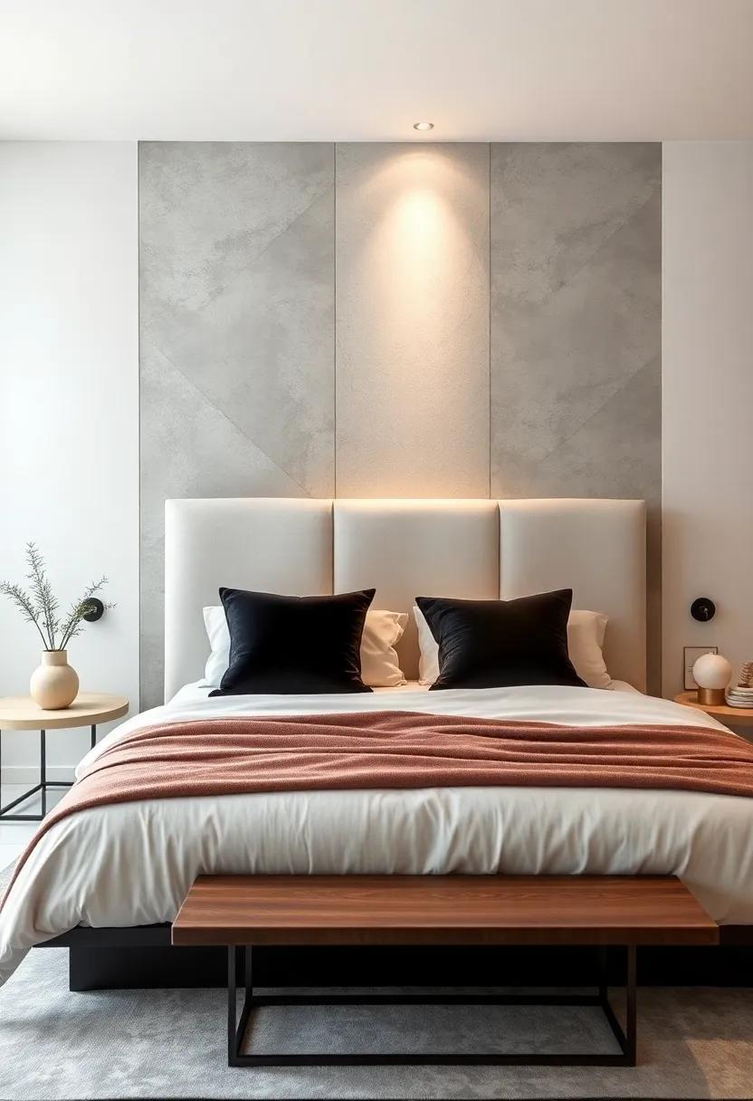 Modern Minimalism: A sleek, monochromatic upholstered headboard sets the stage for‍ a clean, uncluttered ‌space that radiates tranquility