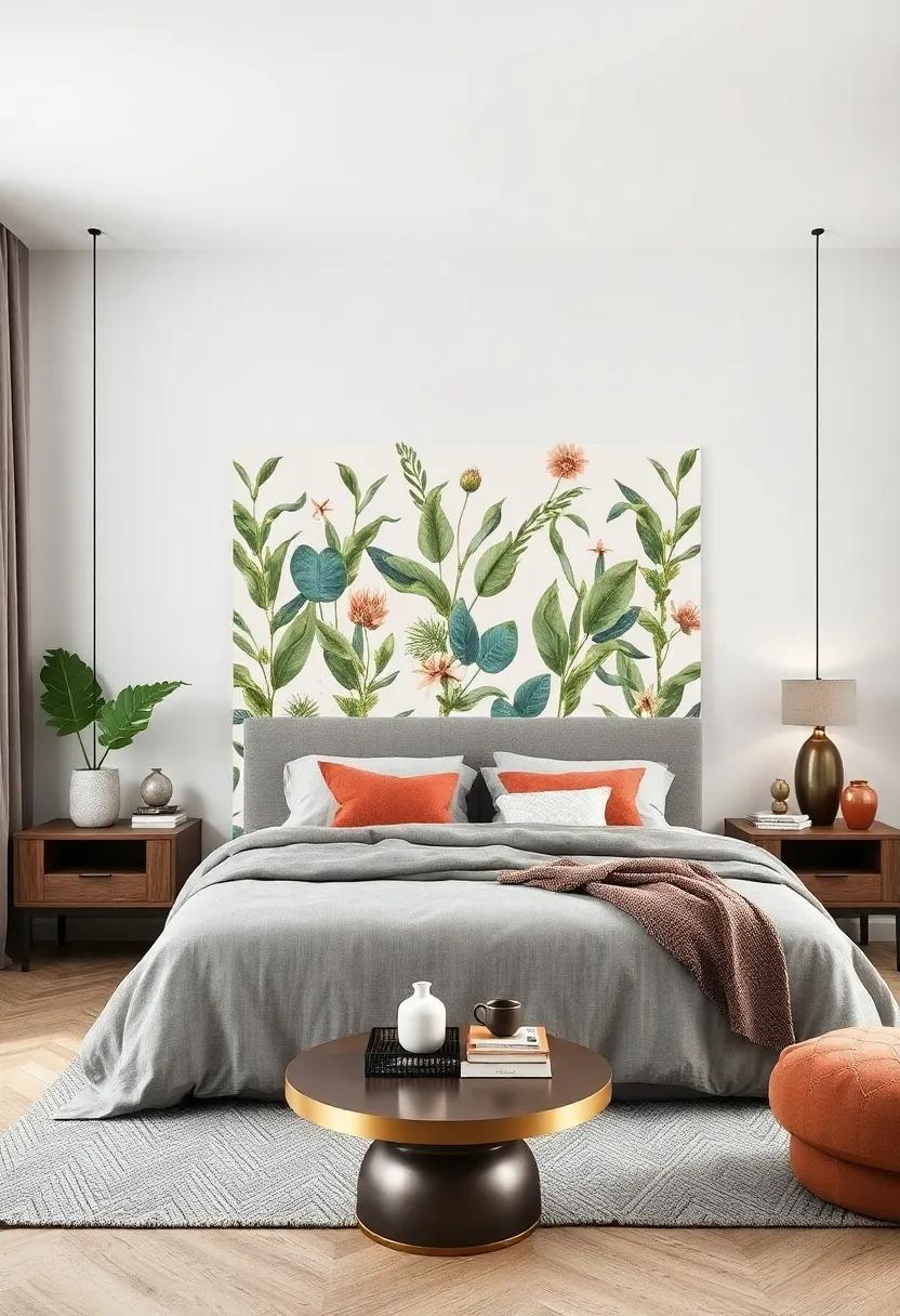 Nature-Inspired: ‍A botanical-themed wallpaper headboard brings the outdoors in, creating a ‍refreshing, organic atmosphere