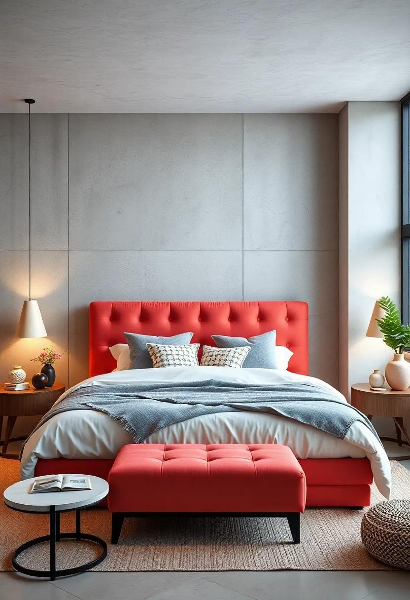 Statement ​Color: A bright coral headboard transforms a bedroom, making it a lively‌ escape while enhancing mood and⁢ energy