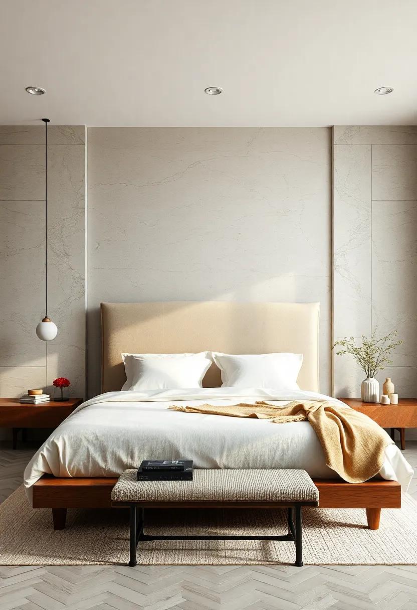 Zen Sanctuary: A low-profile headboard‌ with‌ natural linen embodies simplicity, ​cultivating a peaceful bedroom environment