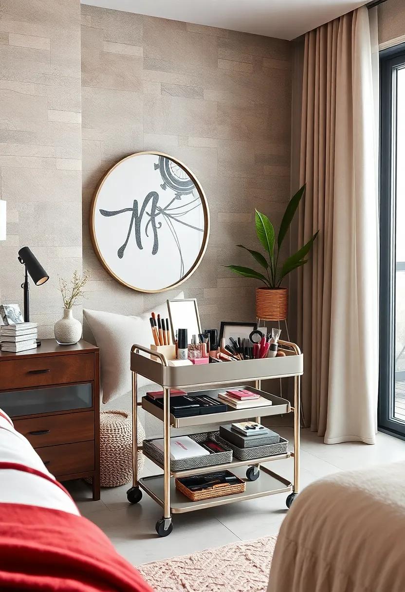 Create a⁢ personalized makeup caddy using a rolling cart,⁣ making it easy to transport ‌your essentials‌ wherever you need them