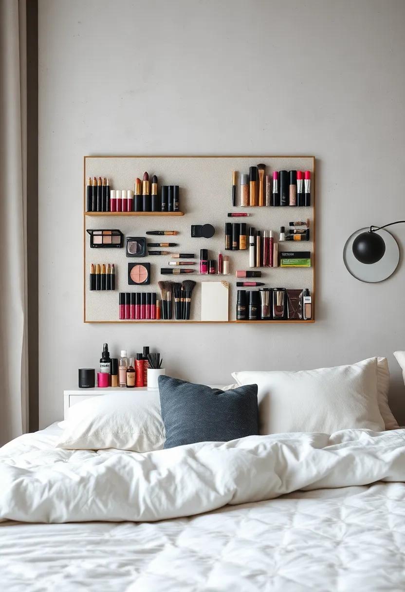 Design a magnetic board ⁣to hold your favorite lipsticks and makeup brushes, giving you ‍a functional yet artistic display
