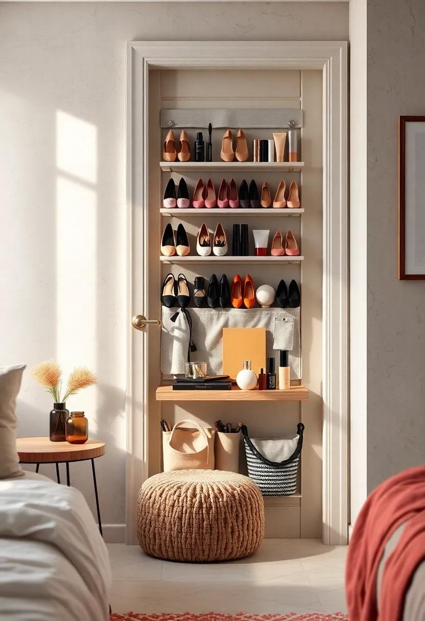 Hang a shoe organizer on the back of your door to store not only shoes but also hair tools,⁣ small ⁣makeup⁣ items, and accessories