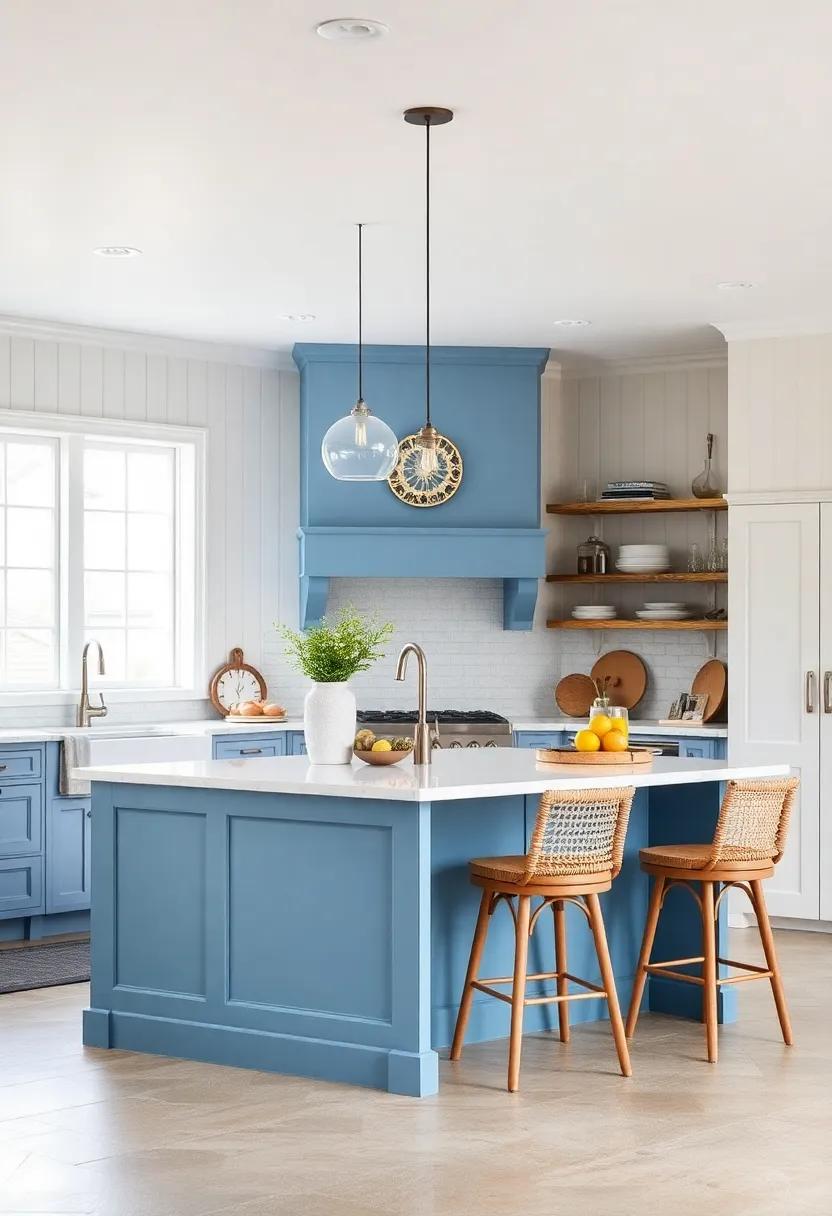 east ‍Coast Elegance: Think of a Cape Cod-inspired kitchen featuring a‌ soft periwinkle island, beadboard paneling, and nautical decor for a charming⁤ coastal retreat