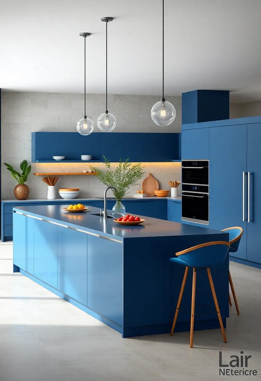 Modern Minimalism: go for a sleek, matte blue kitchen ‌island with clean lines, integrated appliances,​ and⁣ simple⁢ decor for a contemporary look⁢ that exudes sophistication