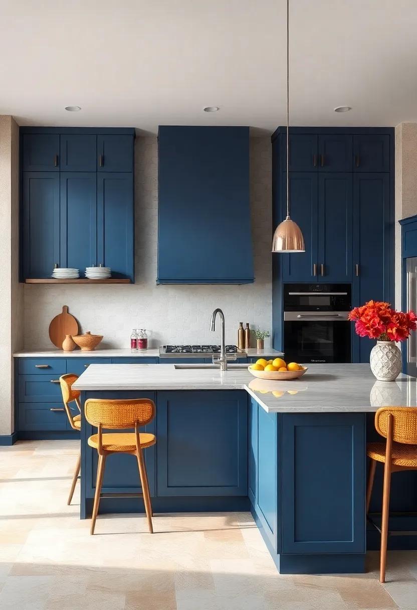 Monochromatic Magic: Pair deep blue ⁢cabinetry with a matching island for a harmonious look that ties​ together the entire kitchen’s⁤ color ⁢scheme