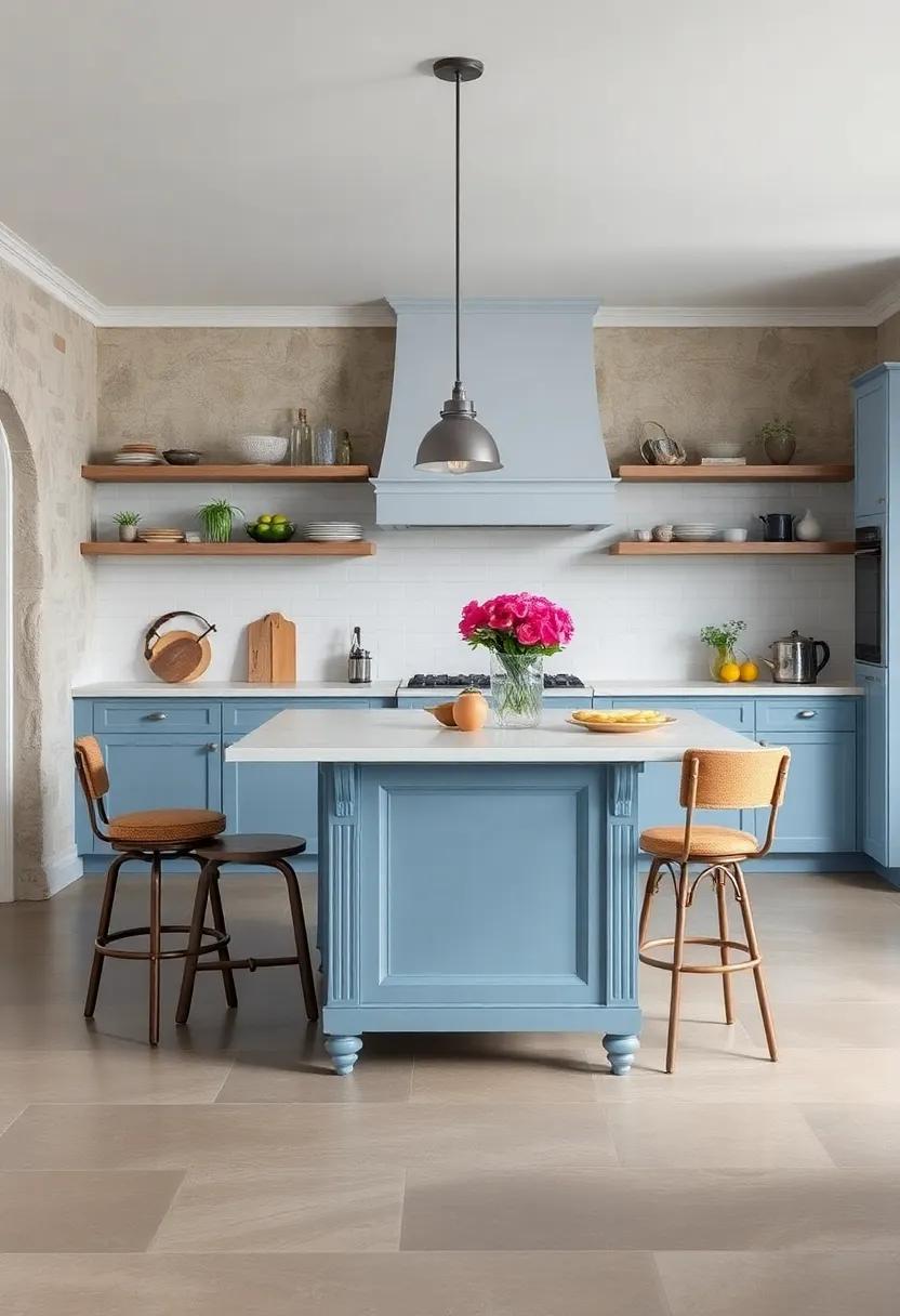 Vintage vibes: Choose a distressed pale blue island with vintage ⁢legs and antique‍ fixtures for a​ charming rustic kitchen that tells a story