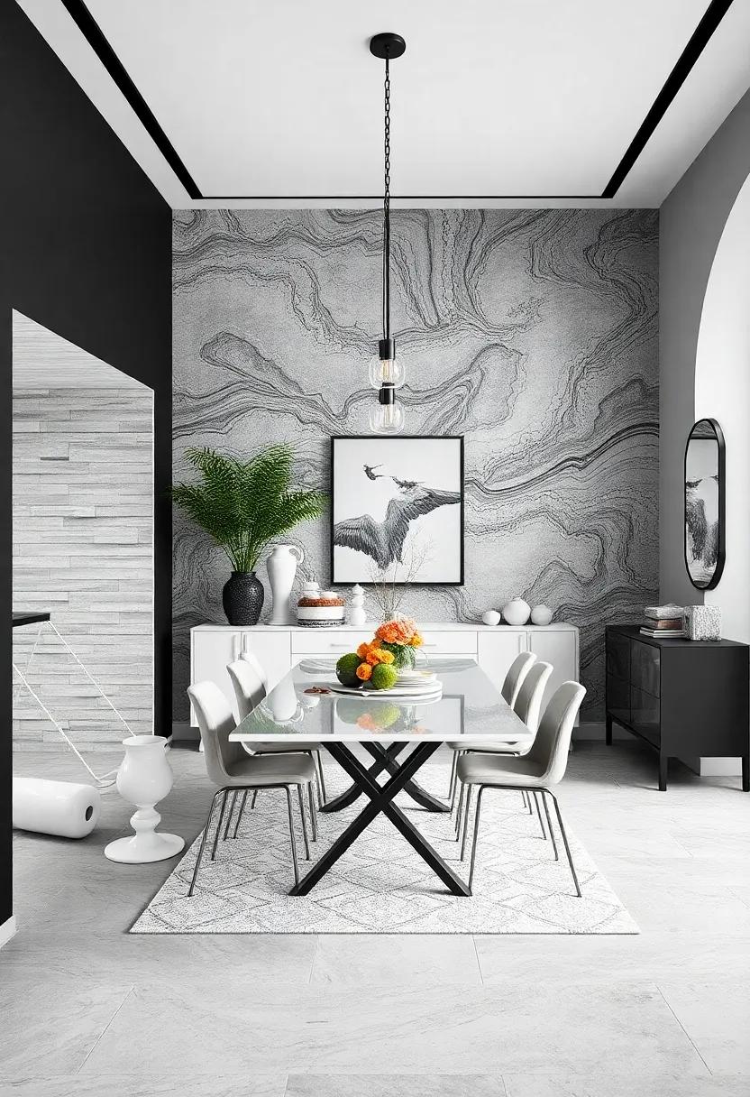 Striking Black and White: ‍Monochrome wallpapers can dramatically transform your dining room, offering a timeless look that‍ never goes out of style