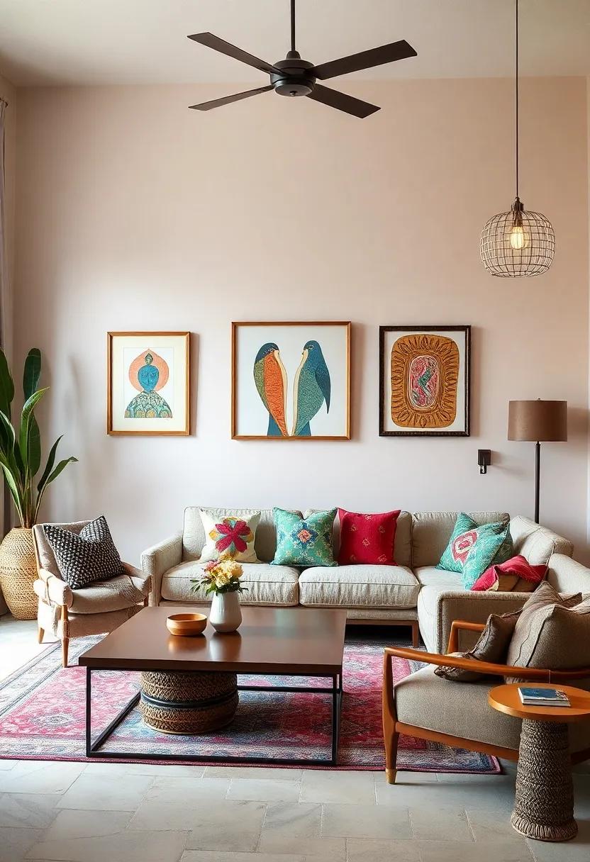 Select whimsical artwork ‍that embodies ​the‌ spirit of ⁤Moroccan ‌culture, surrounded by eclectic frames to ​highlight their uniqueness and charm