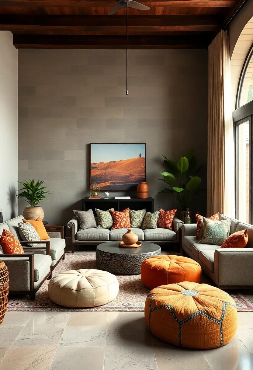 Use moroccan poufs ‌as ottomans⁢ or additional seating for a laid-back vibe,‌ providing a comfortable and ‍stylish ⁣element to the living ​room