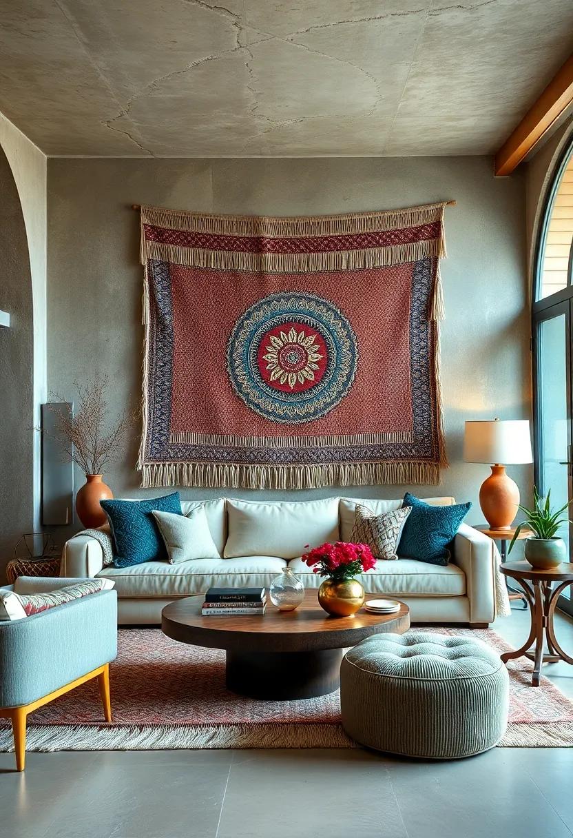 Hang a ⁣large woven‌ wall ⁣hanging or tapestry above the sofa to serve⁢ as a captivating focal ⁣point, infusing the room with​ texture and​ tradition