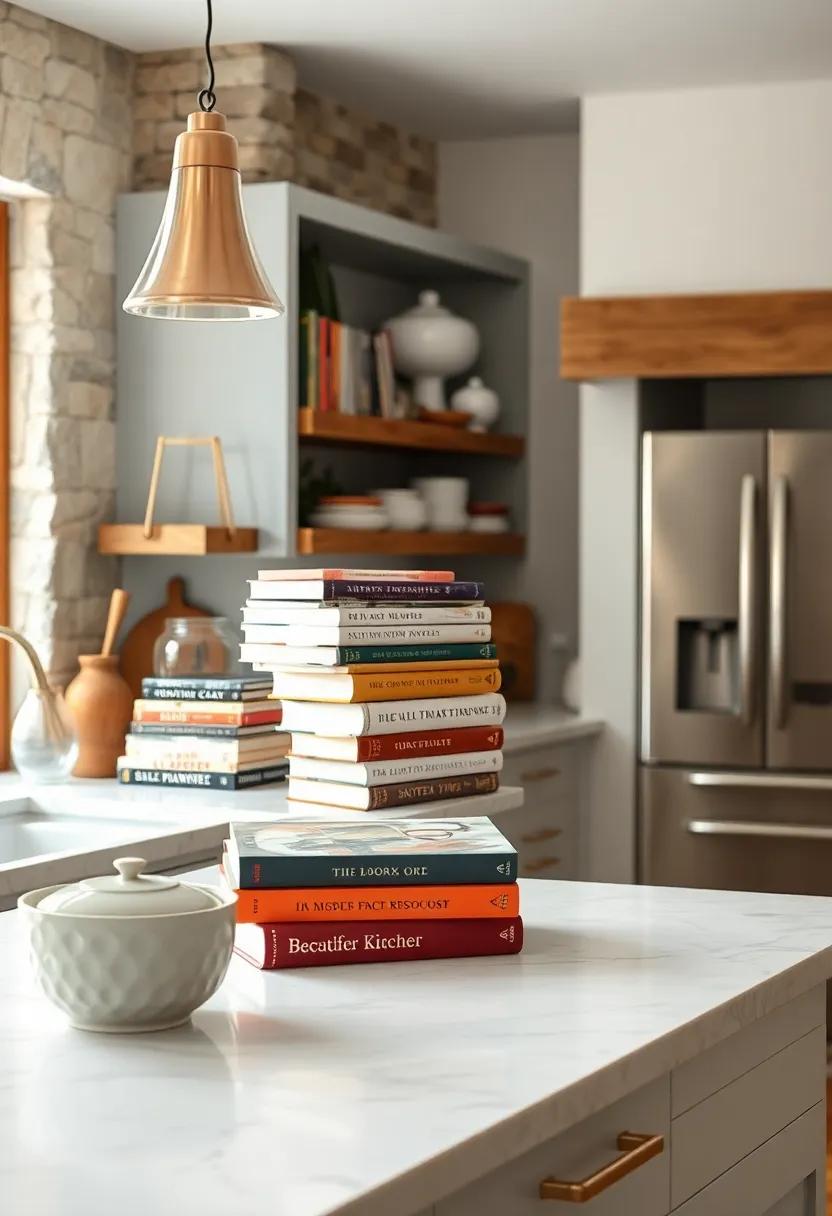 Showcase Cookbooks Elegantly: Stack beautiful cookbooks on your countertops or shelves, not only for practical use but as charming decor items